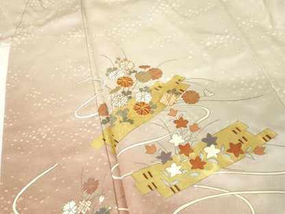 平和屋着物●訪問着　駒刺繍　花筏文　暈し染め　金彩　正絹　逸品　AABM5549cs