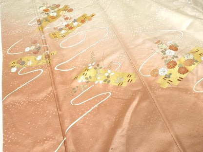 平和屋着物●訪問着　駒刺繍　花筏文　暈し染め　金彩　正絹　逸品　AABM5549cs