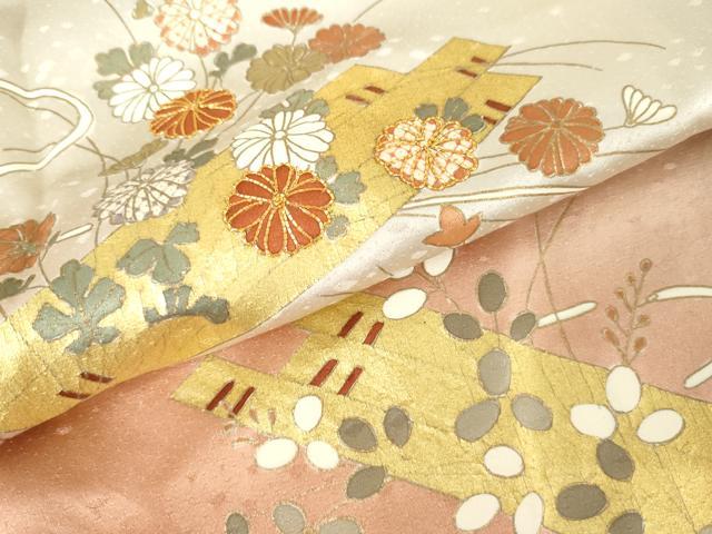 平和屋着物●訪問着　駒刺繍　花筏文　暈し染め　金彩　正絹　逸品　AABM5549cs