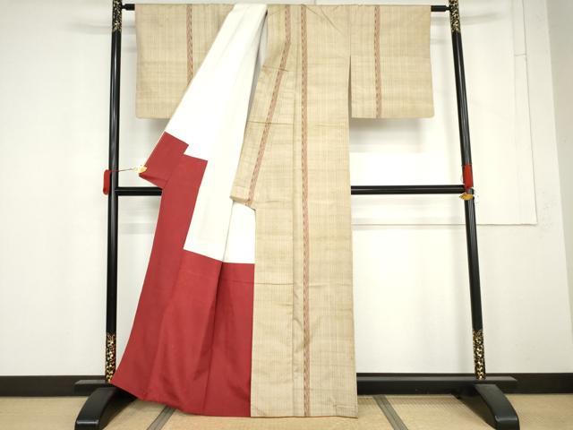 平和屋着物●上質な紬　縞　正絹　逸品　AABM5550cs