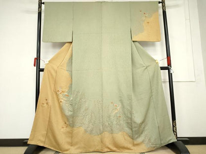 平和屋着物●中国三大刺繍　スワトウ刺繍　汕頭刺繍　訪問着　絞り　短冊花文　金糸　金彩　正絹　逸品　AABM5556cs