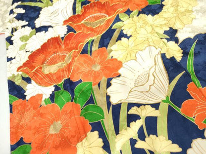 平和屋着物●豪華振袖　駒刺繍　草花文　金彩　正絹　逸品　AABM5557cs