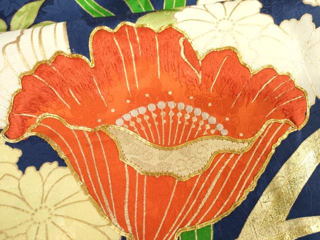平和屋着物●豪華振袖　駒刺繍　草花文　金彩　正絹　逸品　AABM5557cs