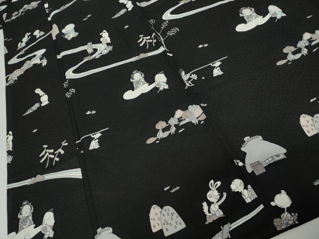 平和屋着物●訪問着　日本昔話　黒地　正絹　逸品　AABM5560cs