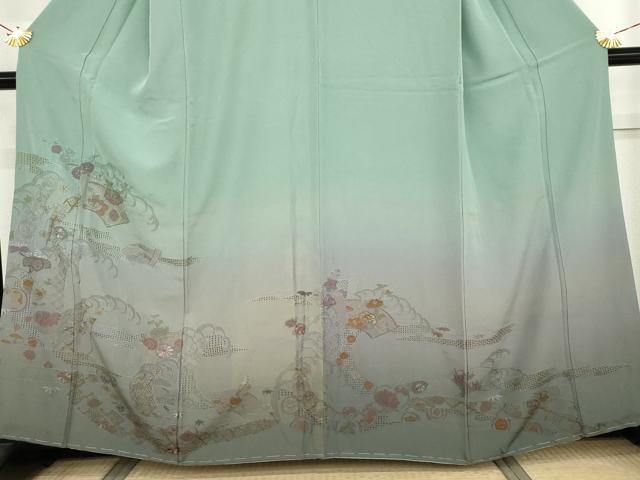 平和屋着物●中国三大刺繍　スワトウ刺繍　汕頭刺繍　総刺繍　訪問着　地紙立波花文　暈し染め　正絹　逸品　未使用　AABM5562cs