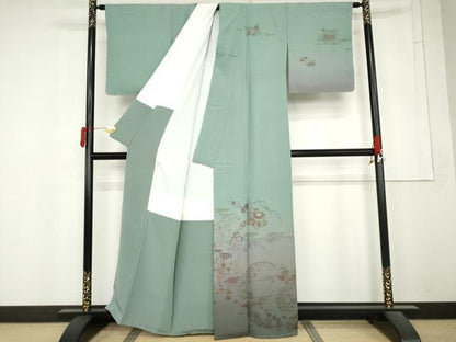 平和屋着物●中国三大刺繍　スワトウ刺繍　汕頭刺繍　総刺繍　訪問着　地紙立波花文　暈し染め　正絹　逸品　未使用　AABM5562cs