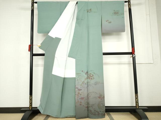 平和屋着物●中国三大刺繍　スワトウ刺繍　汕頭刺繍　総刺繍　訪問着　地紙立波花文　暈し染め　正絹　逸品　未使用　AABM5562cs