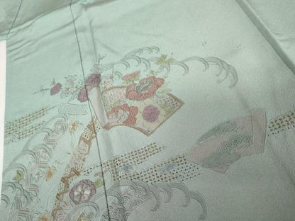 平和屋着物●中国三大刺繍　スワトウ刺繍　汕頭刺繍　総刺繍　訪問着　地紙立波花文　暈し染め　正絹　逸品　未使用　AABM5562cs