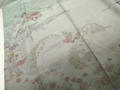 平和屋着物●中国三大刺繍　スワトウ刺繍　汕頭刺繍　総刺繍　訪問着　地紙立波花文　暈し染め　正絹　逸品　未使用　AABM5562cs
