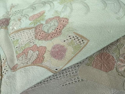 平和屋着物●中国三大刺繍　スワトウ刺繍　汕頭刺繍　総刺繍　訪問着　地紙立波花文　暈し染め　正絹　逸品　未使用　AABM5562cs