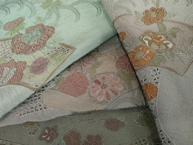 平和屋着物●中国三大刺繍　スワトウ刺繍　汕頭刺繍　総刺繍　訪問着　地紙立波花文　暈し染め　正絹　逸品　未使用　AABM5562cs