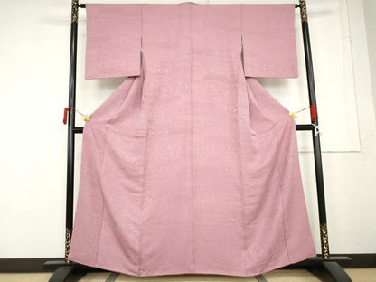 平和屋着物●上質な色無地　色紙重ね花地紋　桃花色　正絹　逸品　AABM5563cs