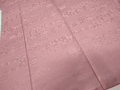 平和屋着物●上質な色無地　色紙重ね花地紋　桃花色　正絹　逸品　AABM5563cs