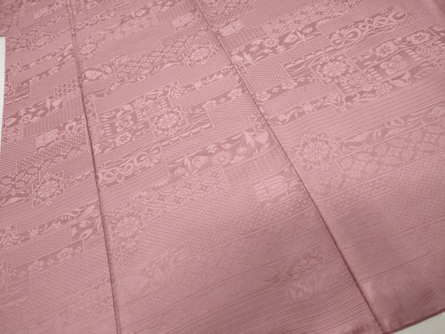 平和屋着物●上質な色無地　色紙重ね花地紋　桃花色　正絹　逸品　AABM5563cs