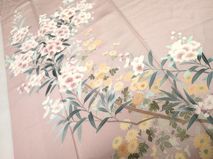 平和屋着物●訪問着　友禅　作家物　枝花文　正絹　逸品　AABM5564cs