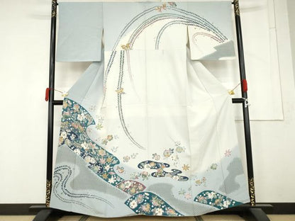 平和屋着物●訪問着　辻が花　花蝶文　暈し染め　金彩　正絹　逸品　AABM5568cs