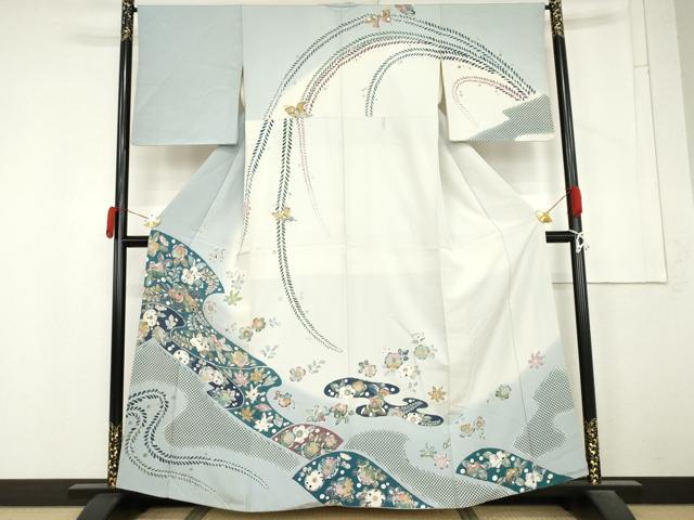 平和屋着物●訪問着　辻が花　花蝶文　暈し染め　金彩　正絹　逸品　AABM5568cs