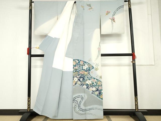 平和屋着物●訪問着　辻が花　花蝶文　暈し染め　金彩　正絹　逸品　AABM5568cs