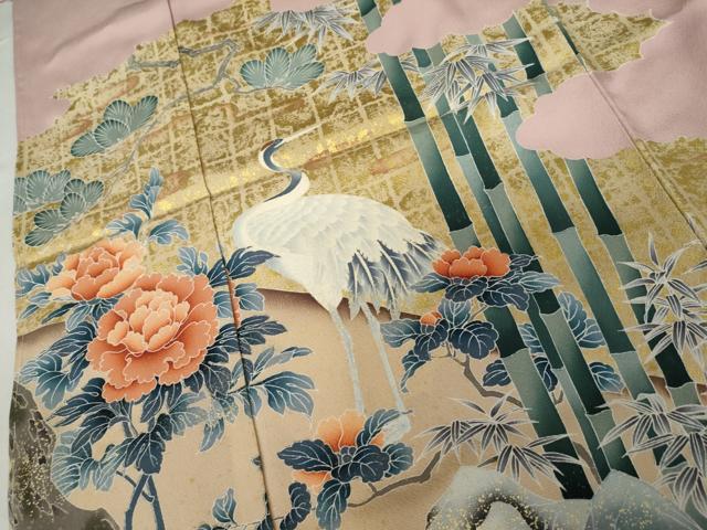平和屋着物●色留訪問着　松竹梅鶴文　金彩　丹後ちりめん　仮絵羽　正絹　逸品　未使用　AABM5572cs