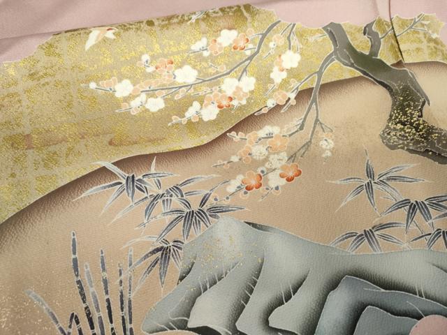 平和屋着物●色留訪問着　松竹梅鶴文　金彩　丹後ちりめん　仮絵羽　正絹　逸品　未使用　AABM5572cs