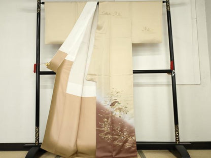 平和屋着物●訪問着　流水風景文　暈し染め　金彩　正絹　逸品　AABM5578cs