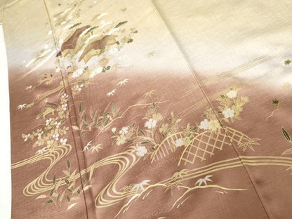 平和屋着物●訪問着　流水風景文　暈し染め　金彩　正絹　逸品　AABM5578cs