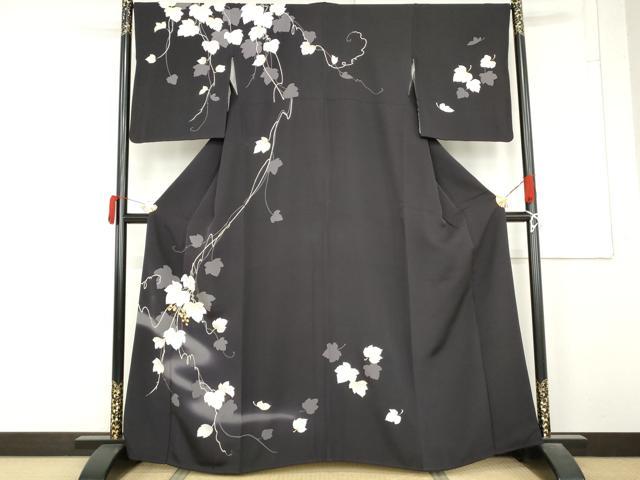 平和屋着物●訪問着　駒刺繍　葡萄蔦の葉文　金彩　正絹　逸品　AABM5580cs