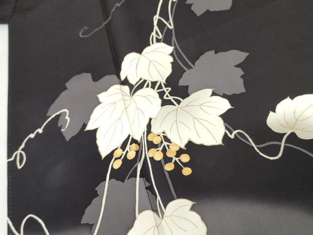 平和屋着物●訪問着　駒刺繍　葡萄蔦の葉文　金彩　正絹　逸品　AABM5580cs