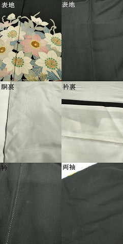 平和屋着物●本加賀友禅作家　直江良三　黒留袖　飛鳥草花文　正絹　逸品　AABM5583cs
