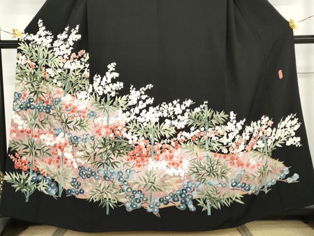 平和屋着物●本加賀友禅作家　成竹登茂男　黒留袖　松竹梅文　正絹　逸品　AABM5590cs