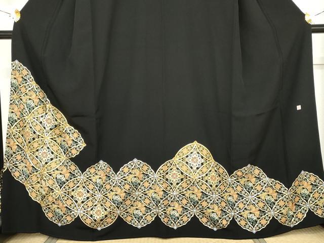平和屋着物●豪華黒留袖　作家物　駒刺繍　七宝花文　金彩　正絹　逸品　AABM5593cs