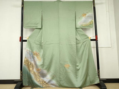 平和屋着物●中国三大刺繍　汕頭刺繍　スワトウ刺繍　訪問着　扇面花文　暈し染め　金彩　やまと誂製　正絹　逸品　AABM5595cs