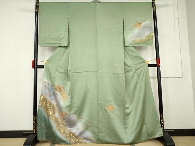 平和屋着物●中国三大刺繍　汕頭刺繍　スワトウ刺繍　訪問着　扇面花文　暈し染め　金彩　やまと誂製　正絹　逸品　AABM5595cs