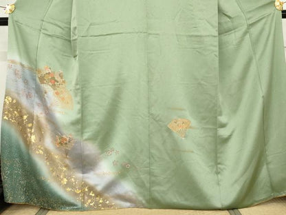 平和屋着物●中国三大刺繍　汕頭刺繍　スワトウ刺繍　訪問着　扇面花文　暈し染め　金彩　やまと誂製　正絹　逸品　AABM5595cs