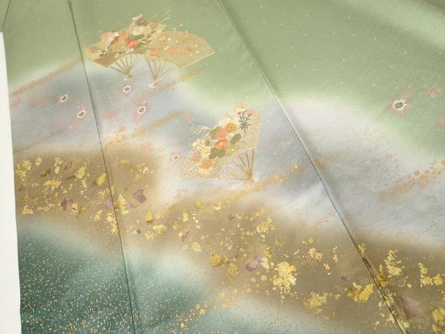 平和屋着物●中国三大刺繍　汕頭刺繍　スワトウ刺繍　訪問着　扇面花文　暈し染め　金彩　やまと誂製　正絹　逸品　AABM5595cs