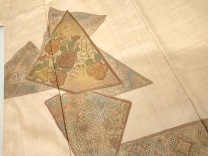平和屋着物●中国三大刺繍　スワトウ刺繍　汕頭刺繍　総刺繍　訪問着　切嵌草花文　正絹　逸品　AABM5596cs