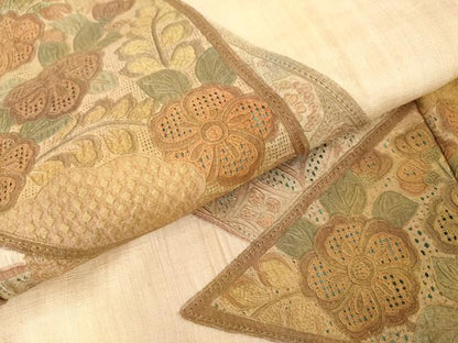平和屋着物●中国三大刺繍　スワトウ刺繍　汕頭刺繍　総刺繍　訪問着　切嵌草花文　正絹　逸品　AABM5596cs
