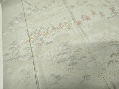 平和屋着物●中国三大刺繍　汕頭刺繍　スワトウ刺繍　総刺繍　訪問着　大名行列　暈し染め　金糸　正絹　逸品　AABM5597cs