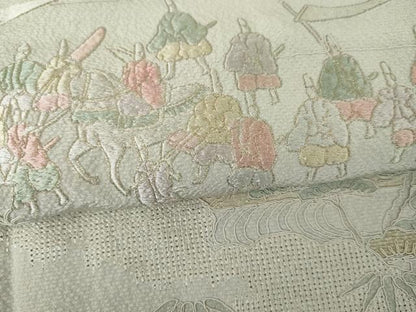 平和屋着物●中国三大刺繍　汕頭刺繍　スワトウ刺繍　総刺繍　訪問着　大名行列　暈し染め　金糸　正絹　逸品　AABM5597cs
