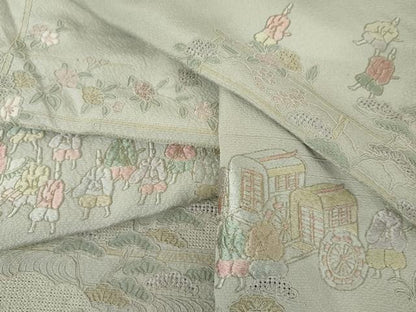 平和屋着物●中国三大刺繍　汕頭刺繍　スワトウ刺繍　総刺繍　訪問着　大名行列　暈し染め　金糸　正絹　逸品　AABM5597cs