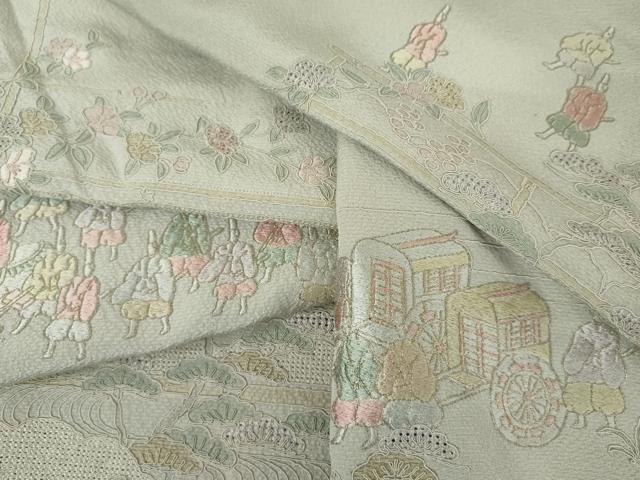 平和屋着物●中国三大刺繍　汕頭刺繍　スワトウ刺繍　総刺繍　訪問着　大名行列　暈し染め　金糸　正絹　逸品　AABM5597cs
