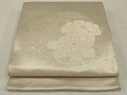 平和屋着物◎中国三大刺繍　相良刺繍　太鼓柄袋帯　花丸文　銀糸　正絹　逸品　AABM5605ou