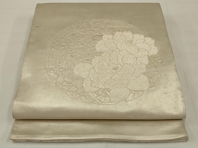 平和屋着物◎中国三大刺繍　相良刺繍　太鼓柄袋帯　花丸文　銀糸　正絹　逸品　AABM5605ou