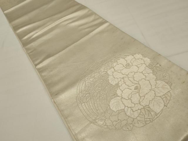 平和屋着物◎中国三大刺繍　相良刺繍　太鼓柄袋帯　花丸文　銀糸　正絹　逸品　AABM5605ou