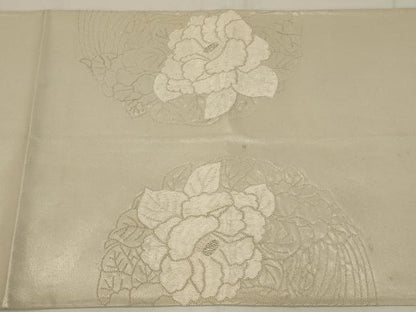 平和屋着物◎中国三大刺繍　相良刺繍　太鼓柄袋帯　花丸文　銀糸　正絹　逸品　AABM5605ou