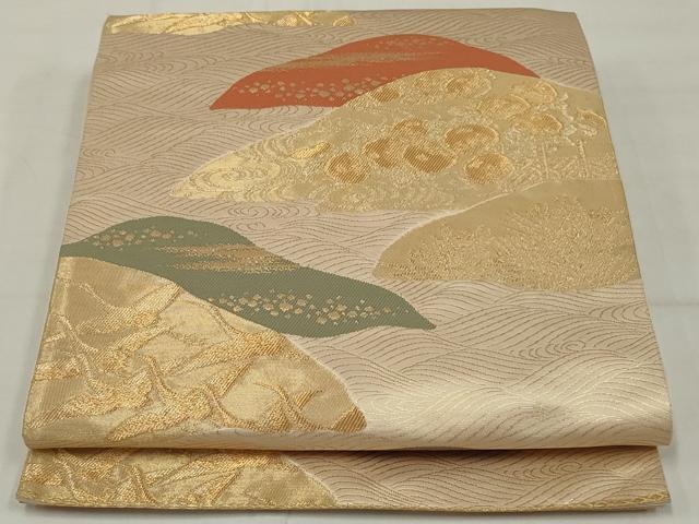 平和屋着物◎六通柄袋帯　重ね山文　金糸　正絹　逸品　AABM5612ou