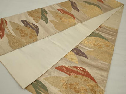 平和屋着物◎六通柄袋帯　重ね山文　金糸　正絹　逸品　AABM5612ou