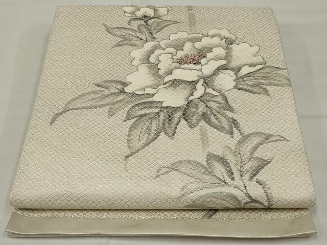 平和屋着物◎太鼓柄袋帯　作家物　手描き　枝花文　銀糸　正絹　逸品　AABM5614ou