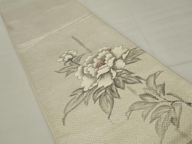 平和屋着物◎太鼓柄袋帯　作家物　手描き　枝花文　銀糸　正絹　逸品　AABM5614ou