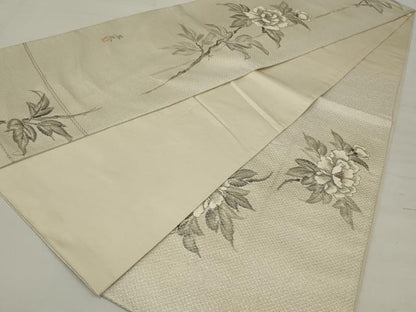 平和屋着物◎太鼓柄袋帯　作家物　手描き　枝花文　銀糸　正絹　逸品　AABM5614ou
